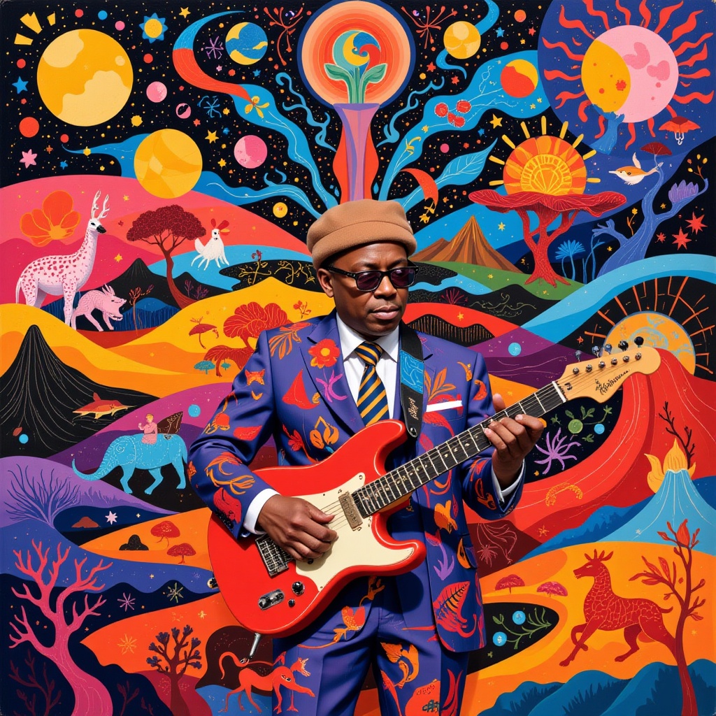 Montage of psychedelic worlds,  Flat Painting,  Vibrant full-page composition on Tensor.Art