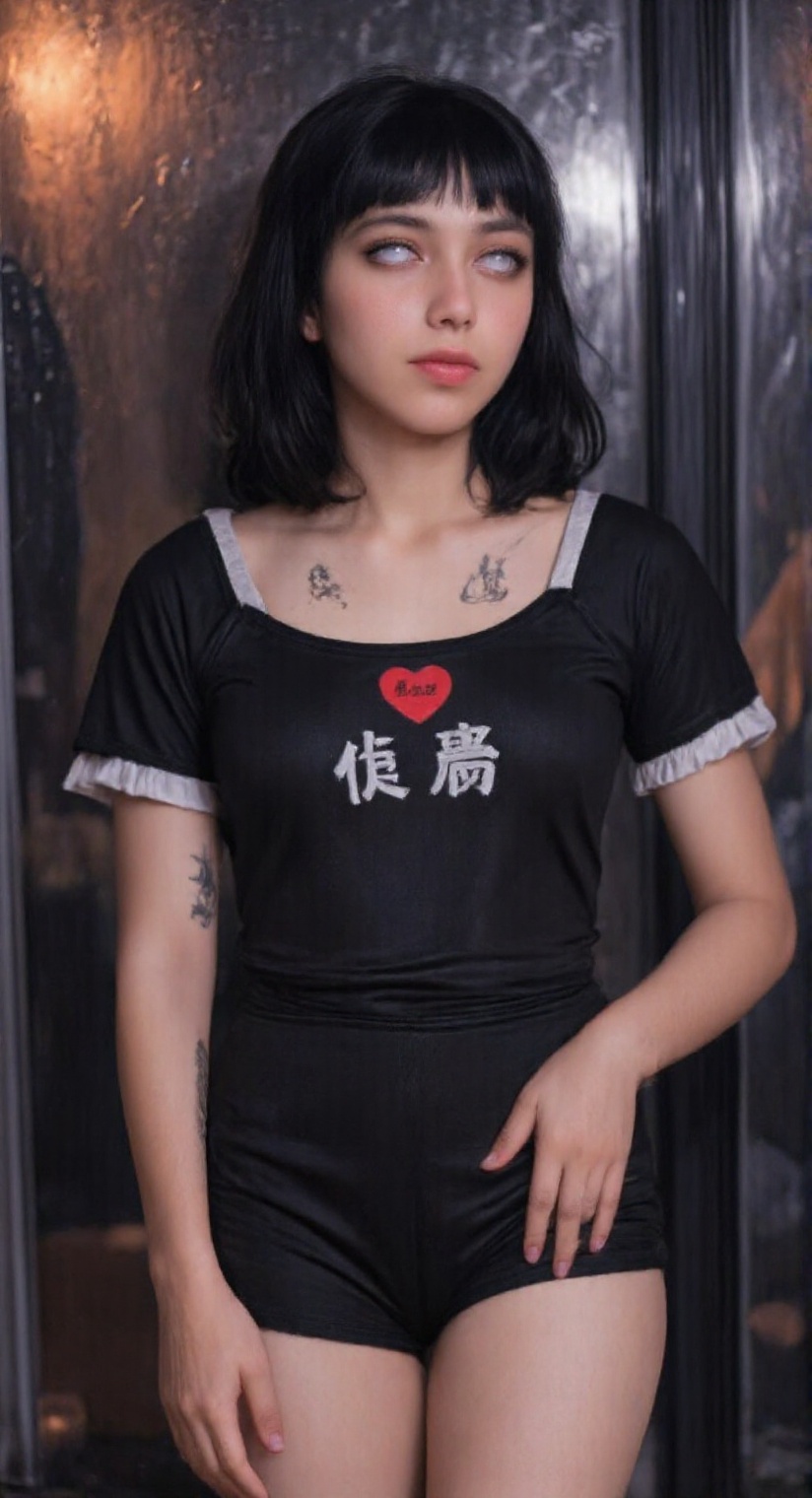 hyper-realistic portrait of Hyuuga Hinata,  depicted with her signature long,  black hair with blunt bangs on Tensor.Art