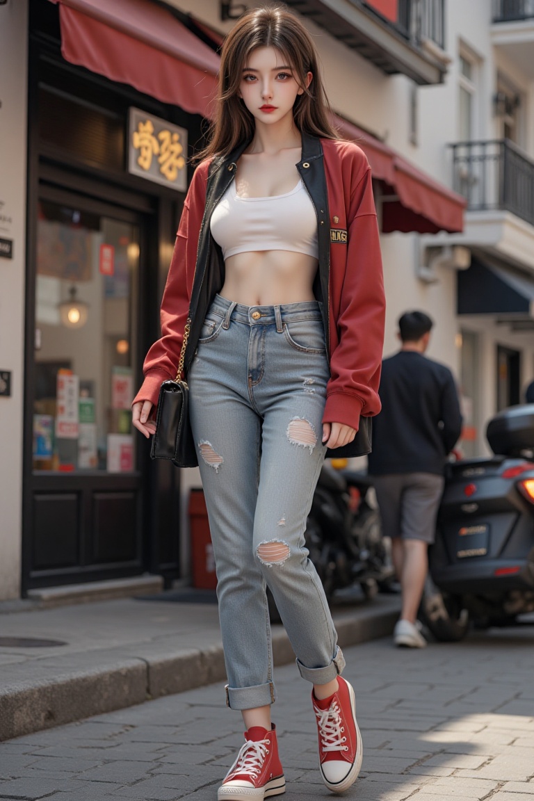 A photorealistic image of a woman,  street wear,  qqmix on Tensor.Art
