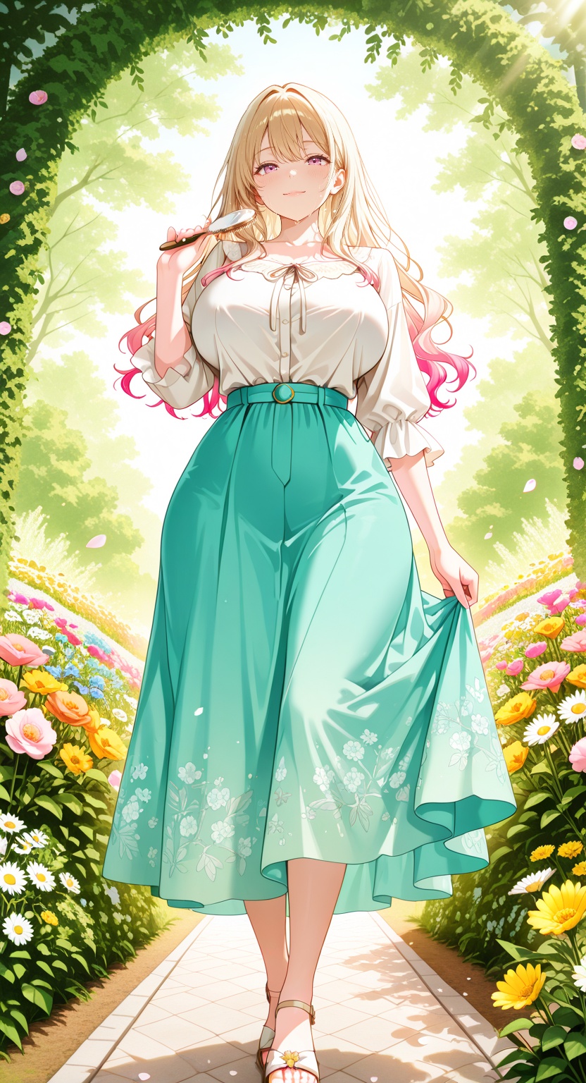 BREAK young woman in a flower garden,  peaceful and radiant presence BREAK female,  slender figure on Tensor.Art