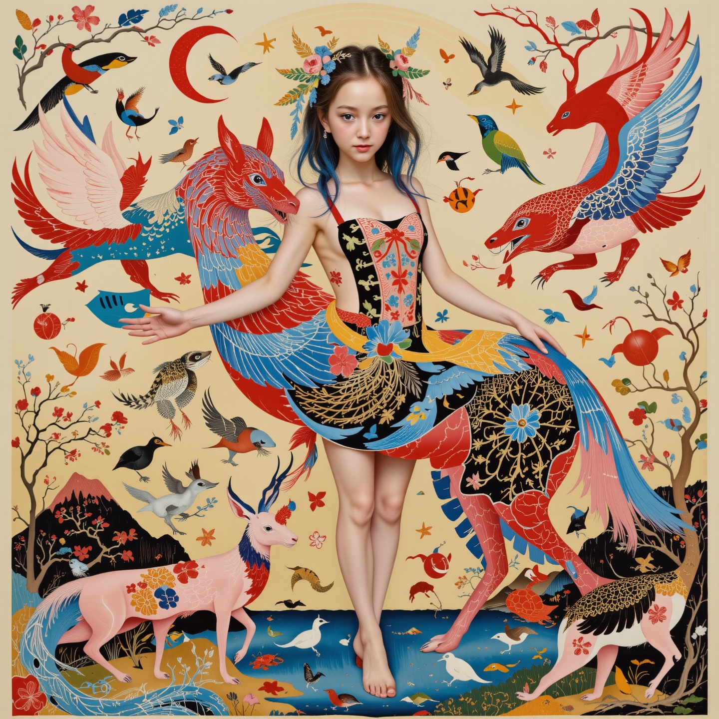 A stunning piece of art! A girl,  Asa CHEN style,  is beautifully rendered in a punk-inspired style with balanced symmetry...