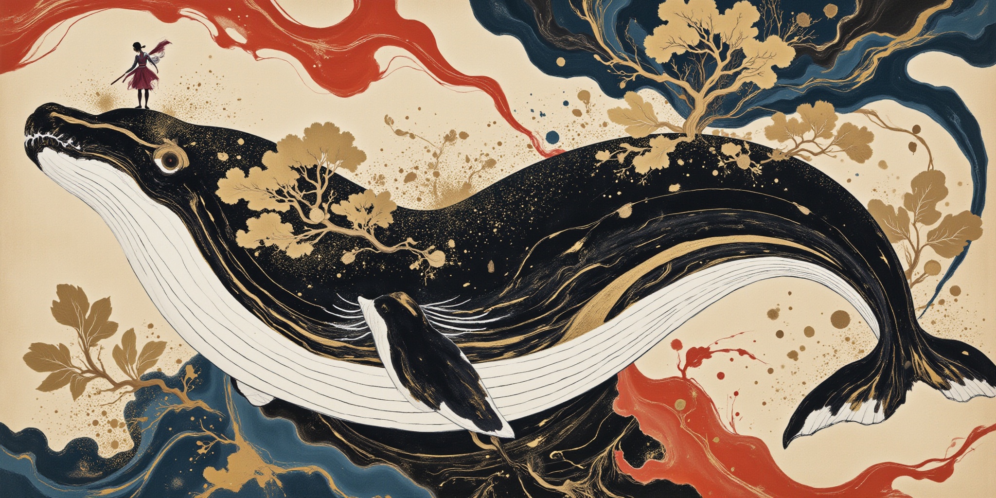 a whale in the style of modern abstract ukiyo-e noir nouveau. Minimalistic with clean lines. on Tensor.Art