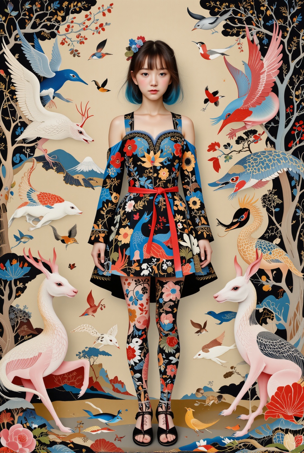 A stunning piece of art! A girl,  Asa CHEN style,  is beautifully rendered in a punk-inspired style with balanced symmetry...