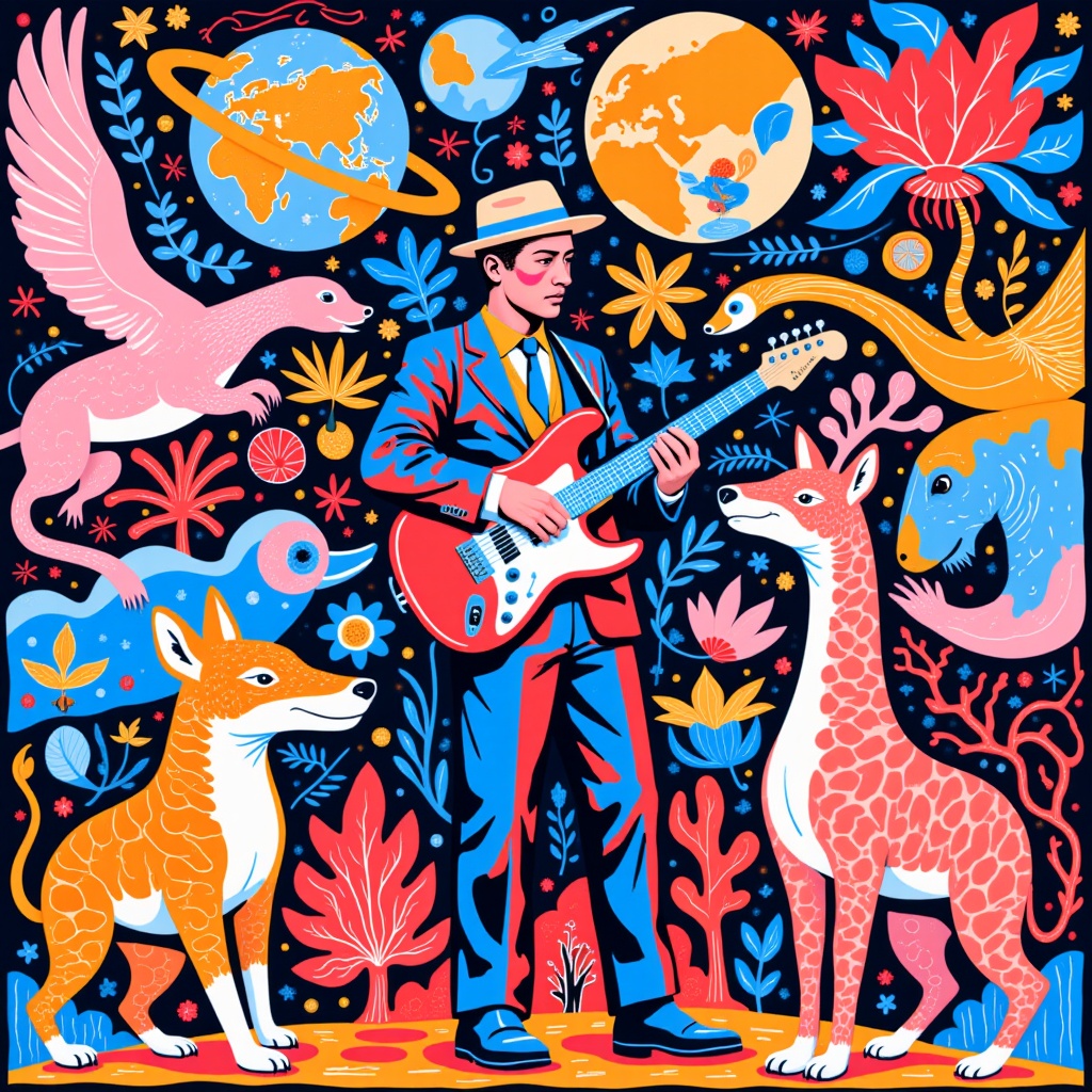 6 Musician,  Montage of psychedelic worlds,  animals on Tensor.Art