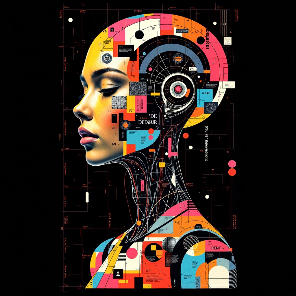 ai humanoid robot poster,  collage,  typography on Tensor.Art