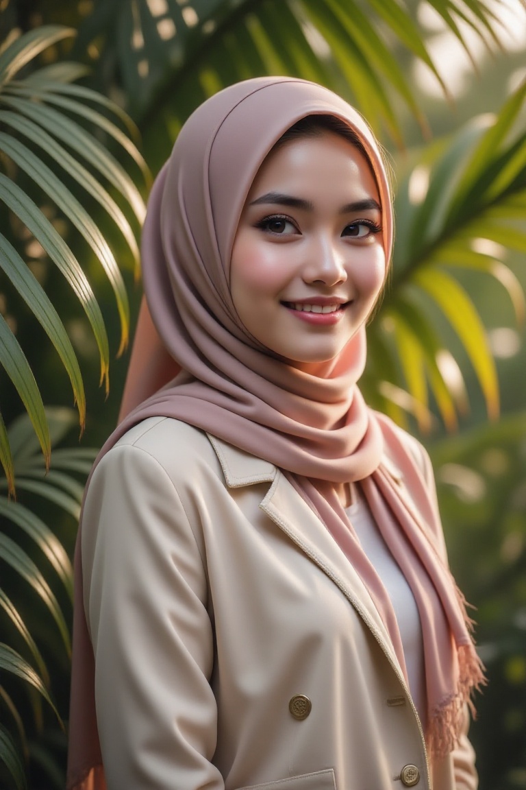 HD VSCO wallpaper,  semi-realistic style,  Malay woman in hijab on Tensor.Art