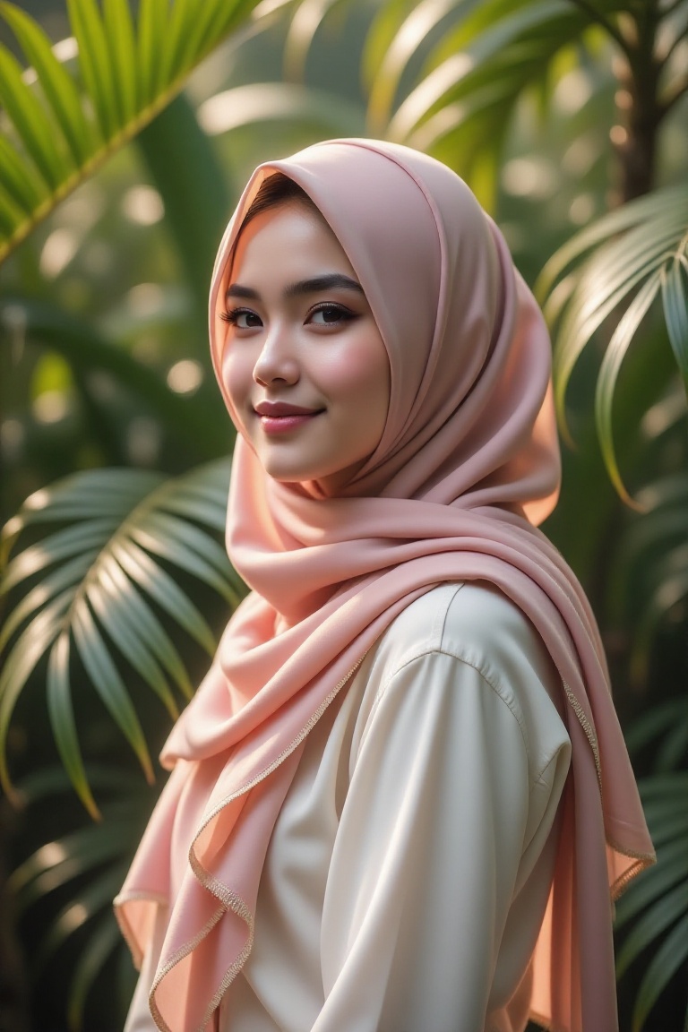 HD VSCO wallpaper,  semi-realistic style,  Malay woman in hijab on Tensor.Art