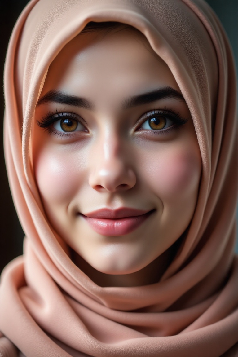 HD VSCO wallpaper,  semi-realistic style,  close-up of a Malay woman's face in hijab on Tensor.Art