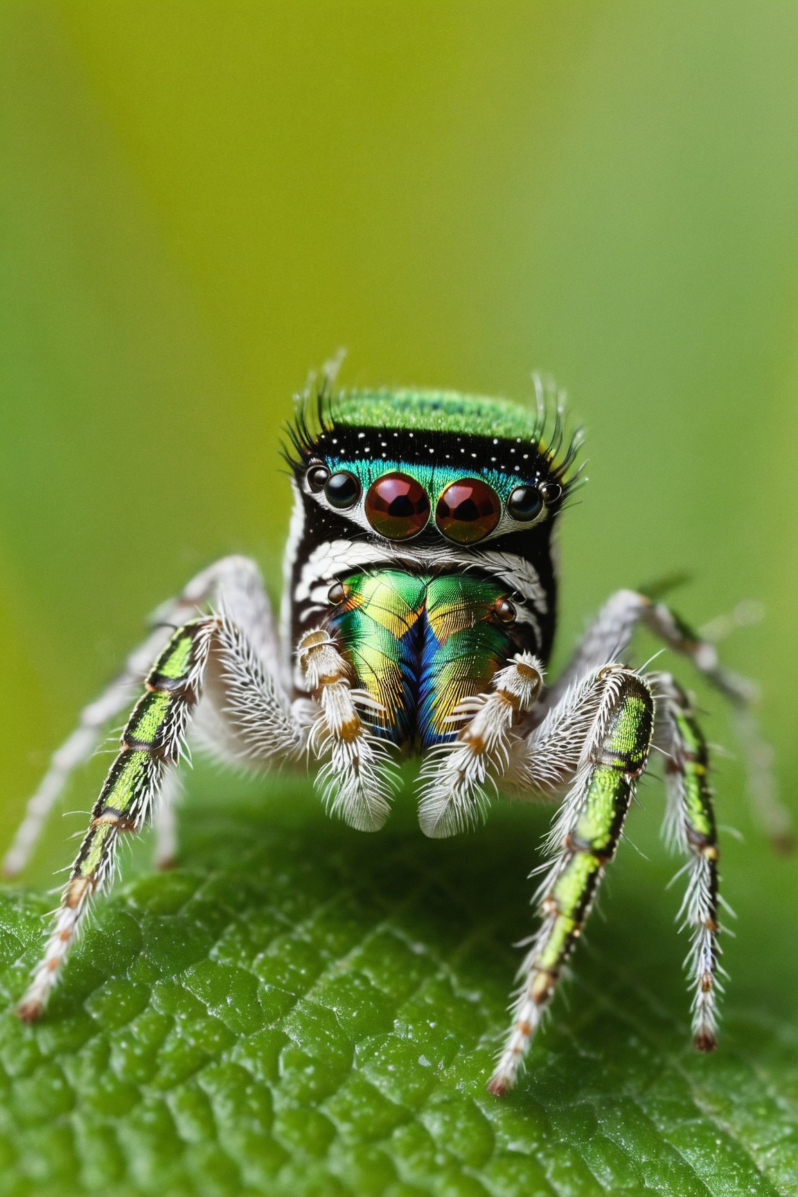 very detailed [ Peacock Spider | Chartreuse ] landing on Planet Earth,  magical Chartreuse field background,  fantasy Char...