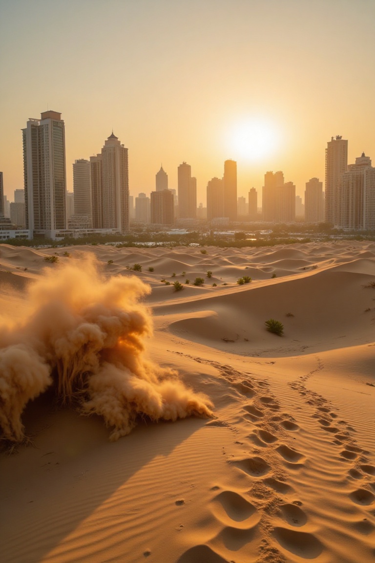 Desert,  dunes,  wind lifts sand on Tensor.Art