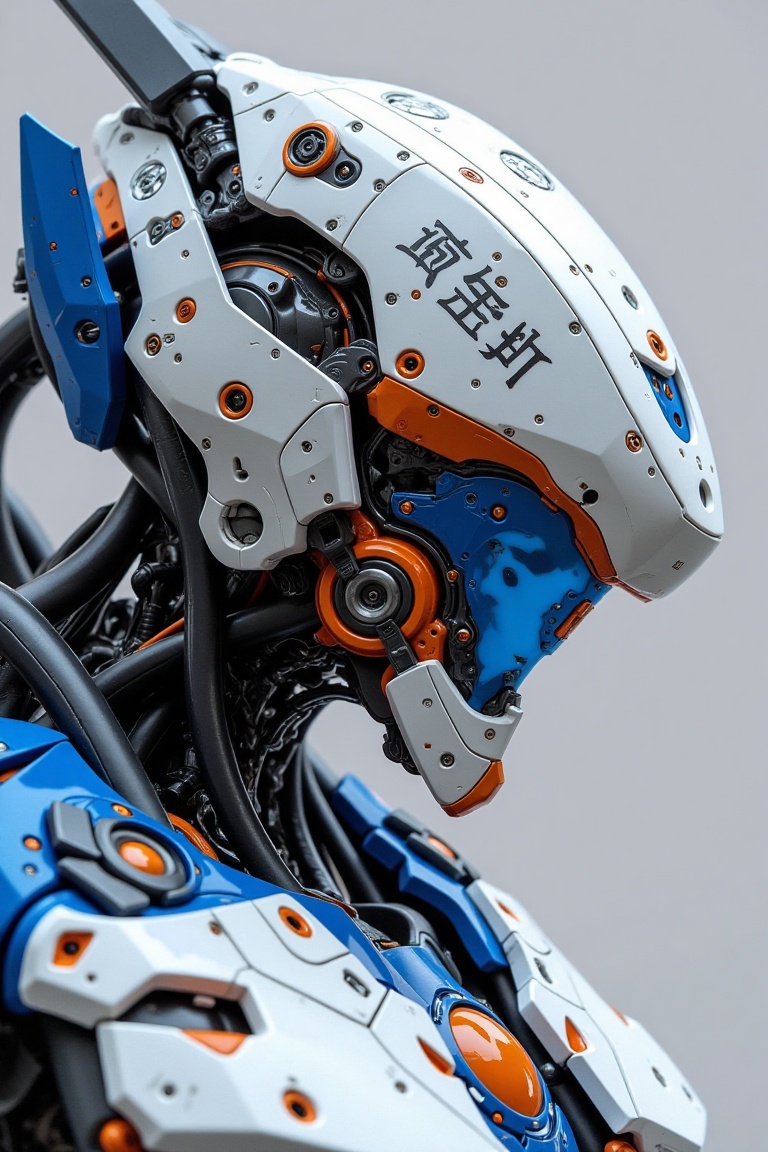 A close-up left side view of a high-tech tactical robot with polycarbonate bodywork and intricate mechanical details. Cera...