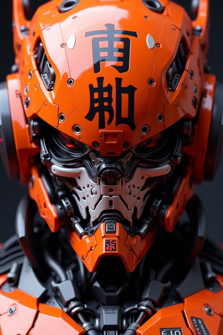 A close-up of a robot head with polycarbonate bodywork and intricate mechanical details,  featuring high-tech tactical sty...