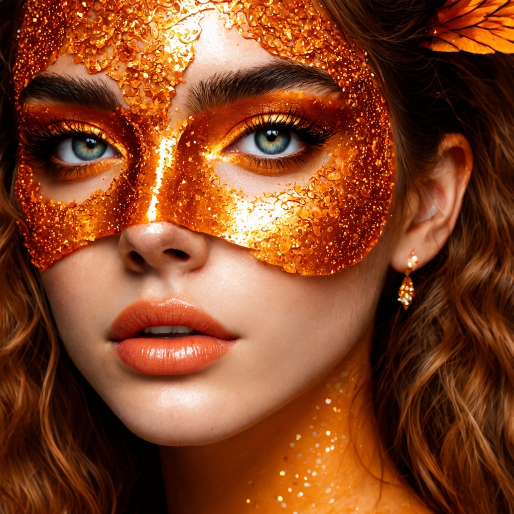 The image is a hyper-realistic digital illustration of a young woman with striking,  ethereal features. She has porcelain...