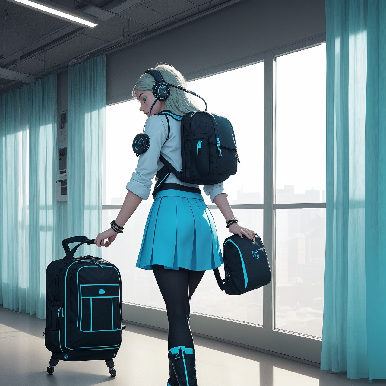 This futuristic illustration shows a schoolgirl in an innovative future uniform. Her image combines the elegance of a clas...