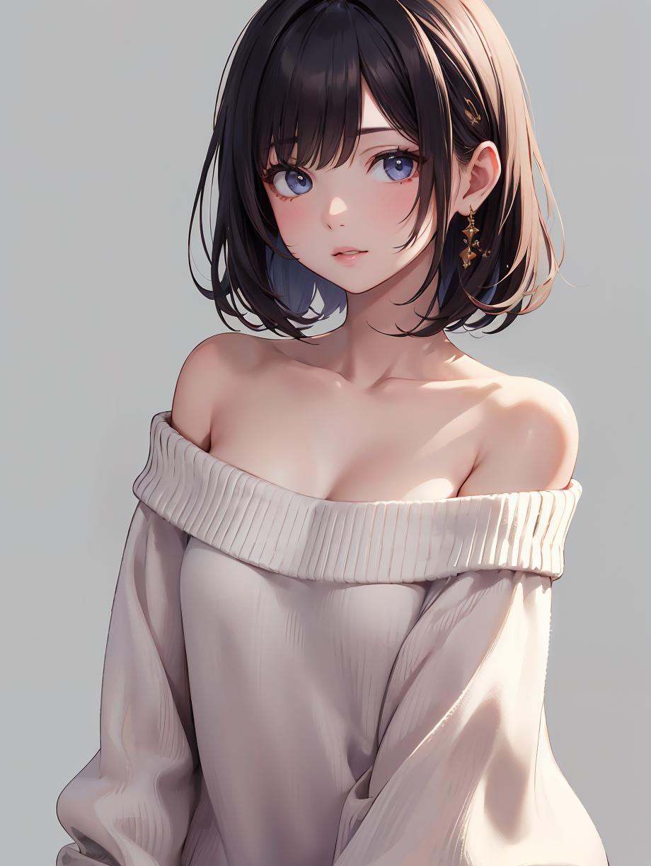 simple background,  off-shoulder sweater on Tensor.Art
