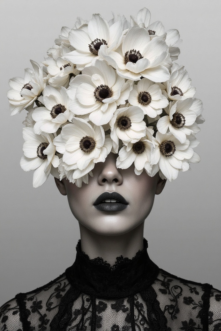 By Tom Nulens. A highly stylized,  digital artwork depicting a person's head and shoulders against a plain,  gradient back...