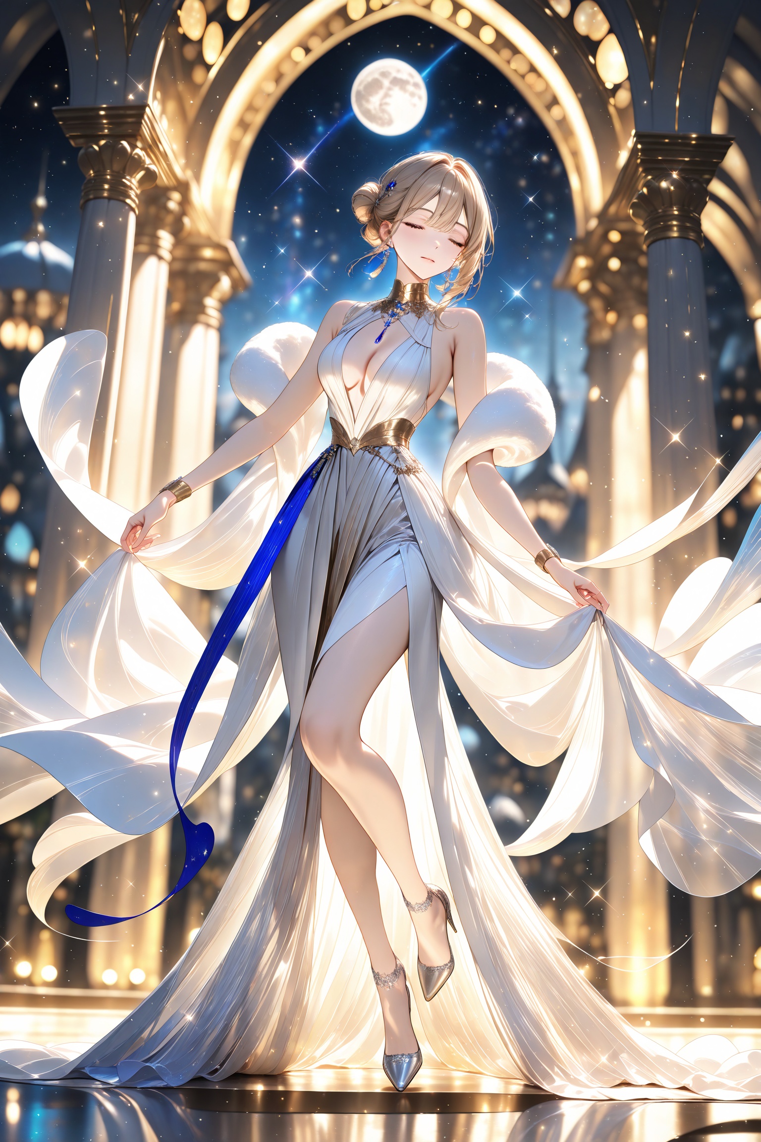 1girl,  white dress,  dancing under the moon light on Tensor.Art