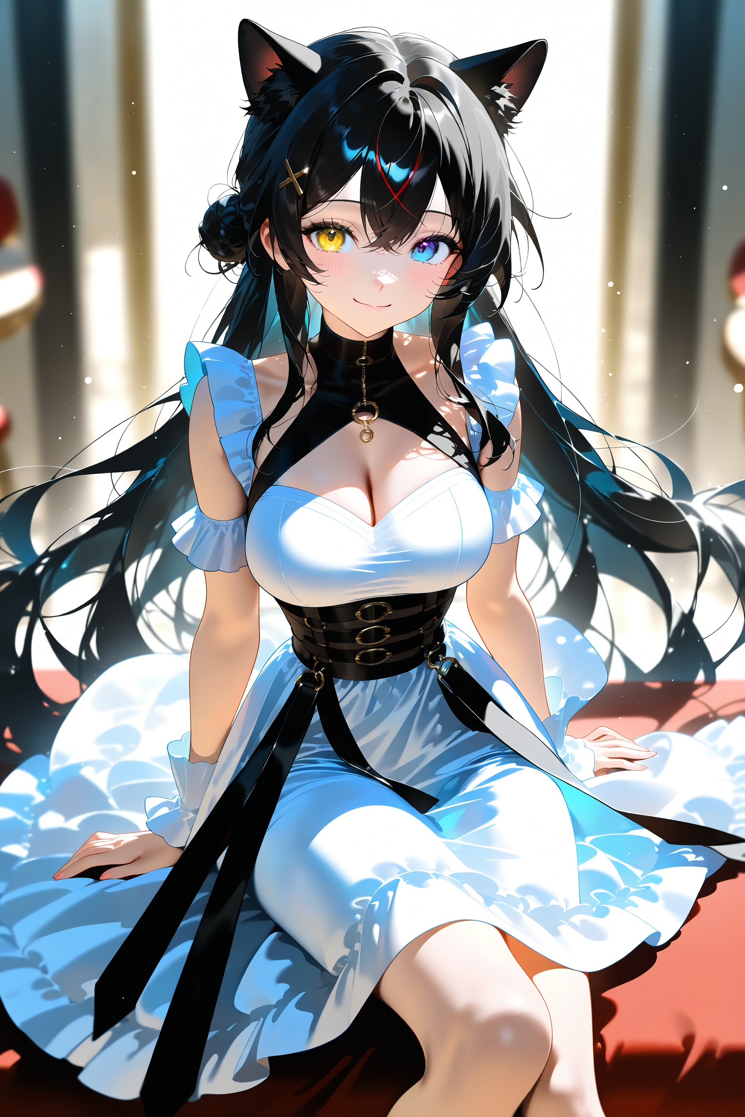 Pretty and beautiful cat girl,  she wears a very fancy white dress,  she is a very elegant on Tensor.Art