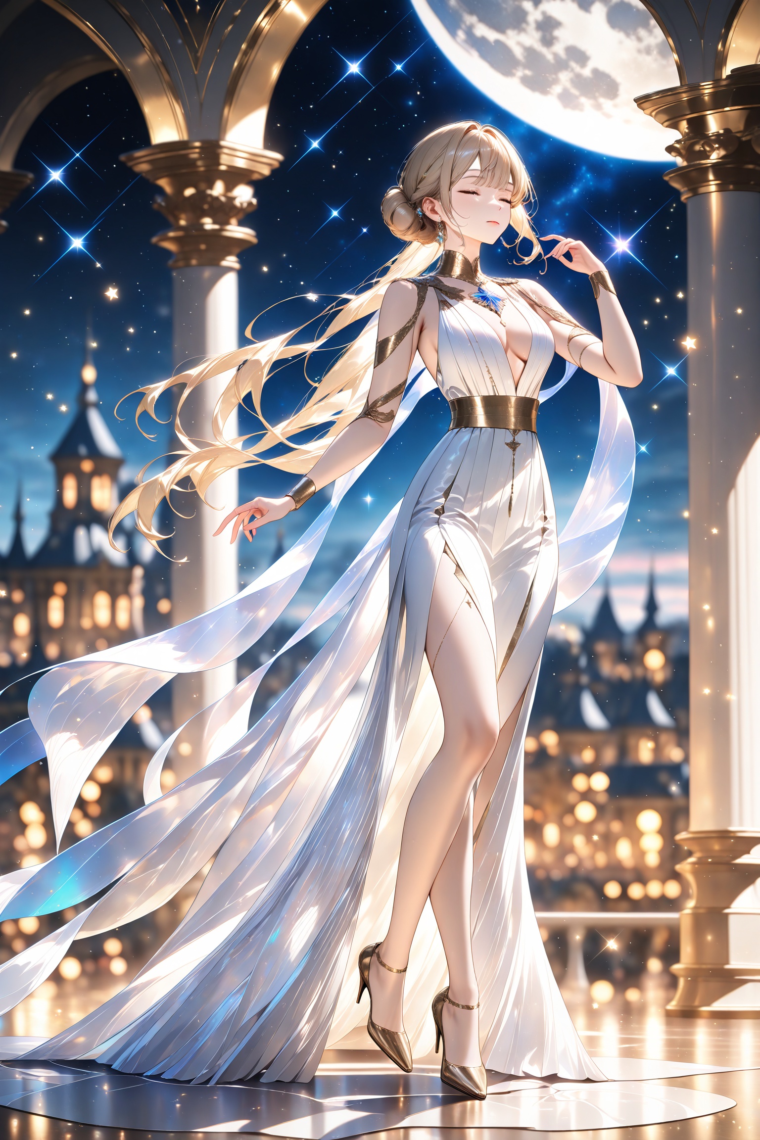 1girl,  white dress,  dancing under the moon light on Tensor.Art