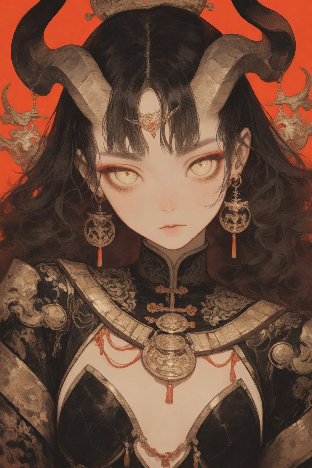 1girl,  horns,  red background on Tensor.Art