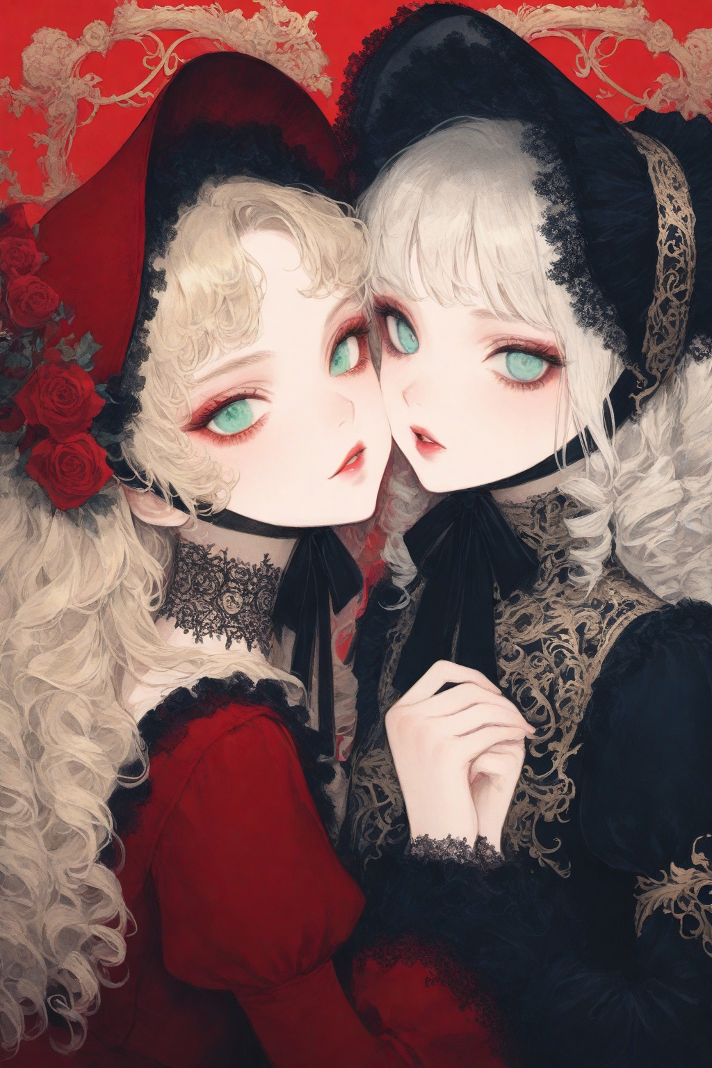 2girls,  long hair,  looking at viewer on Tensor.Art