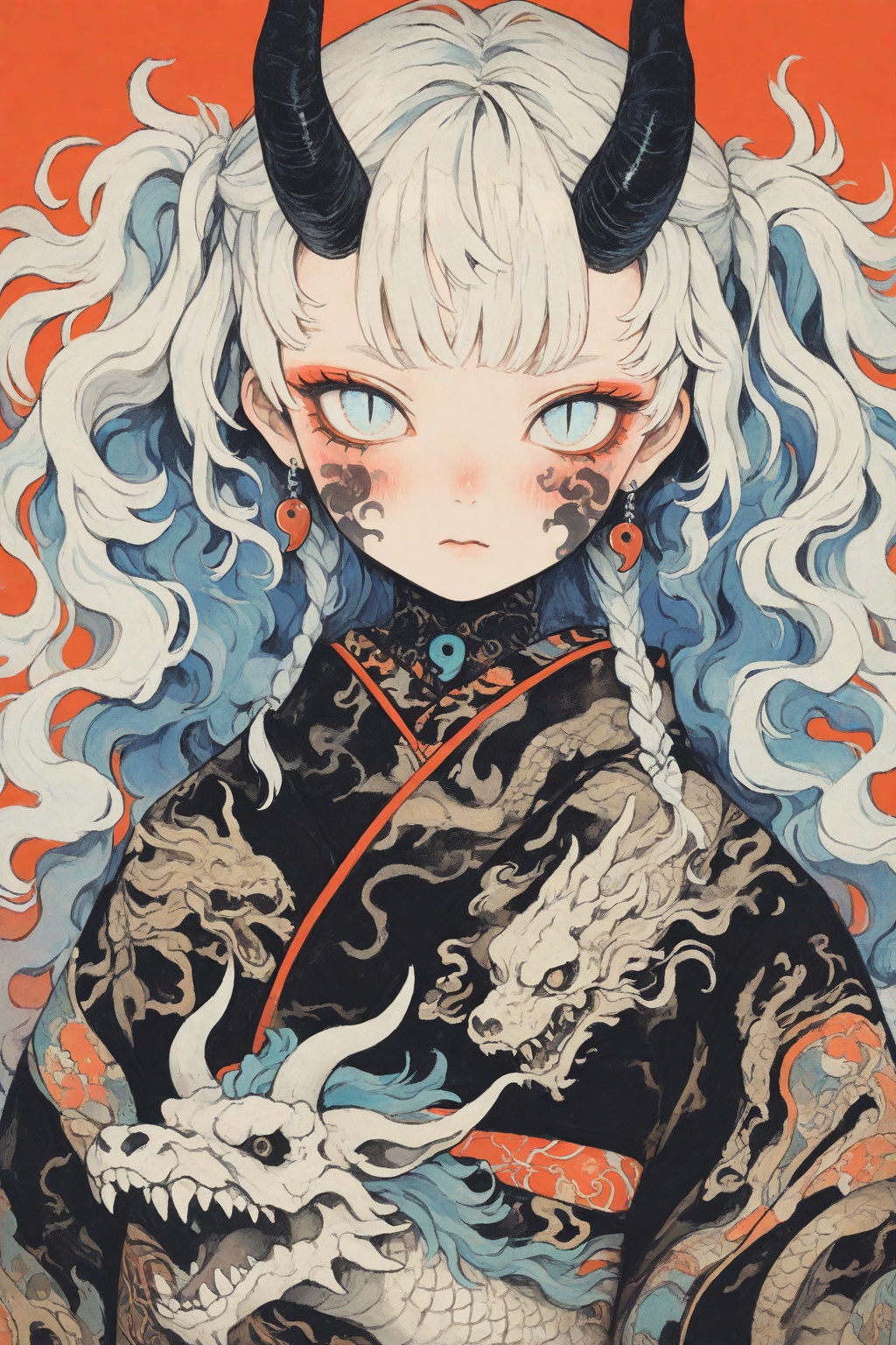 1girl,  horns,  red background on Tensor.Art
