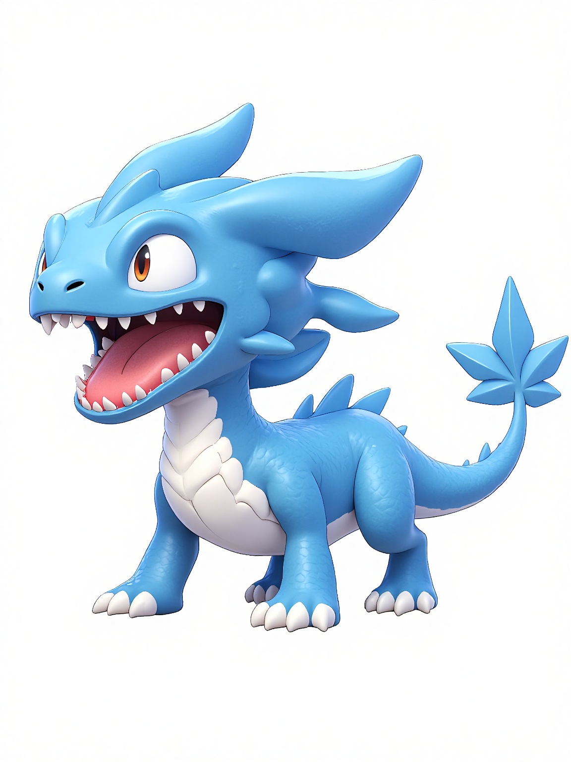 a blue dragon with its mouth open and tongue out,  set against a white background. It is an animated image,  likely from t...