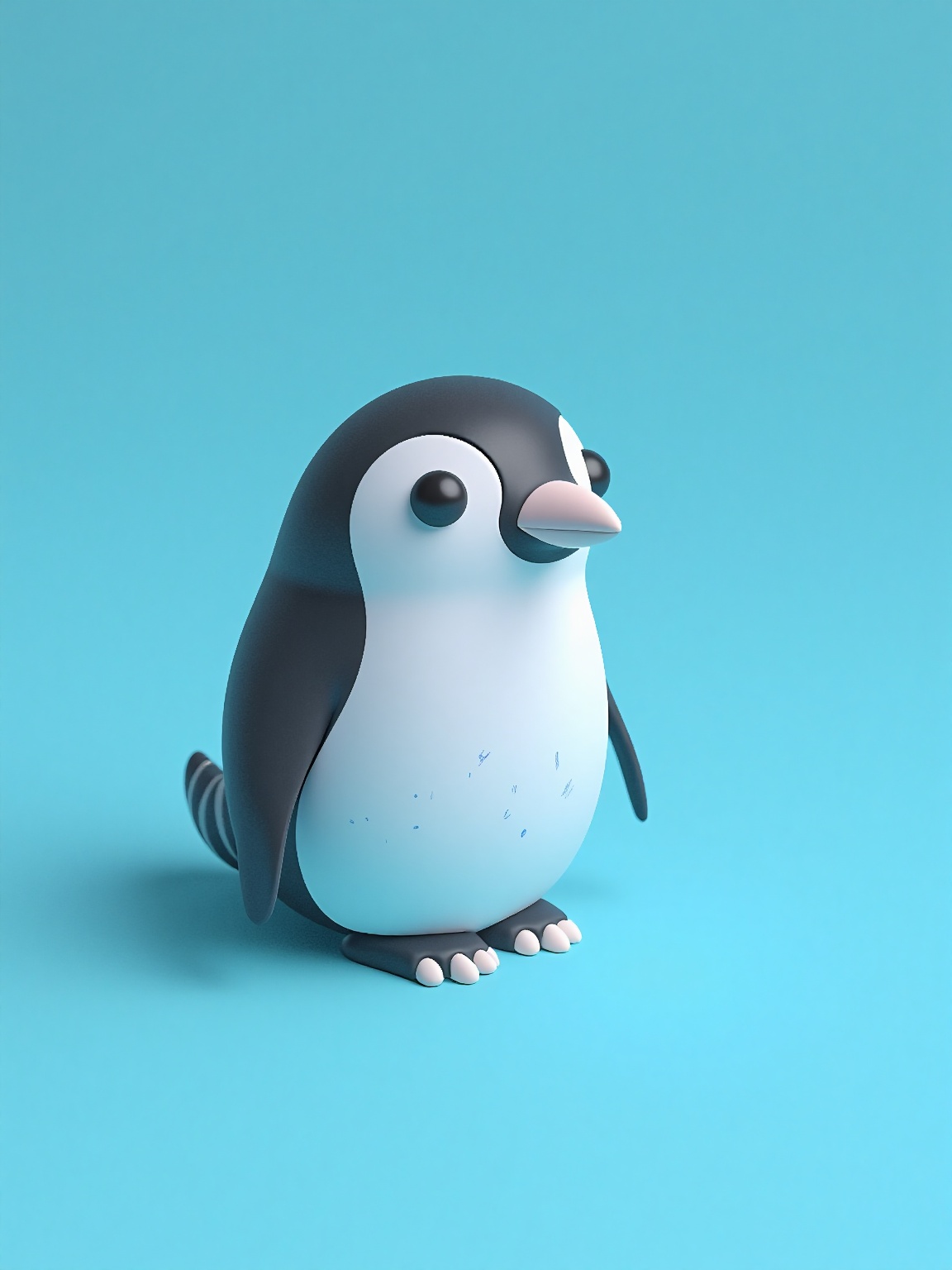 a small penguin standing on top of a blue surface. It is an animated image,  with the penguin in the center of the image....