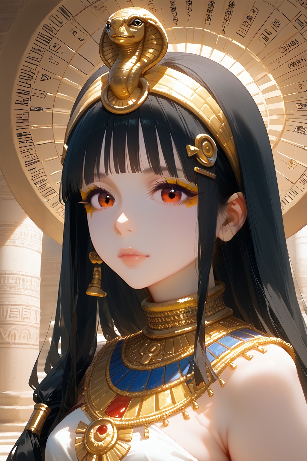 photorealistic portrait of Queen Nefertari,  ancient egyptian beauty standards,  black hair on Tensor.Art