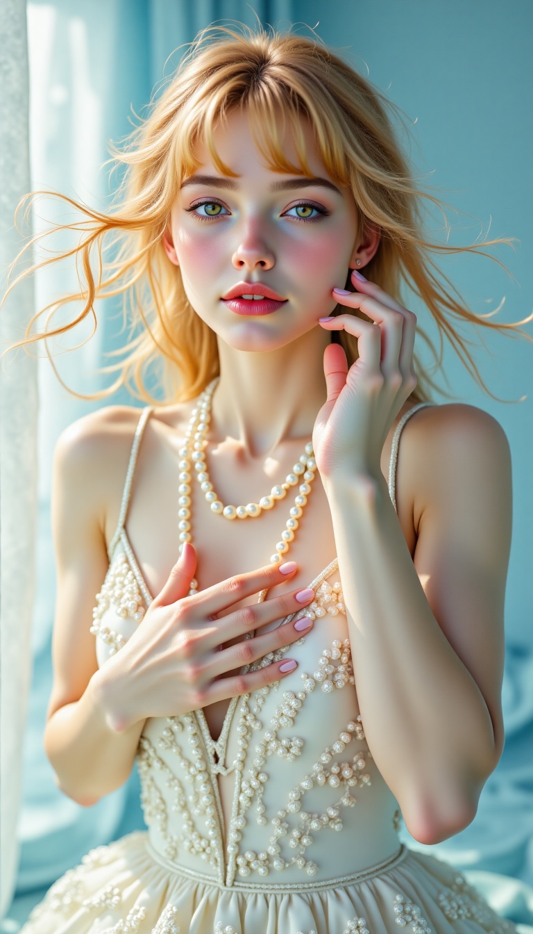 [[Front view]],  lifestyle photo,  [[Highly detailed and intricate White ball gown on Tensor.Art
