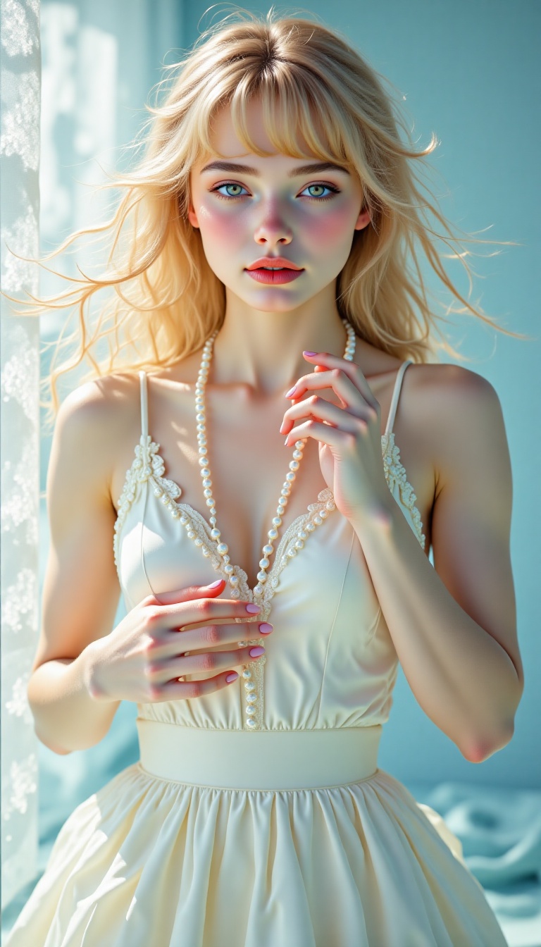 [[Front view]],  lifestyle photo,  [[Highly detailed and intricate White ball gown on Tensor.Art
