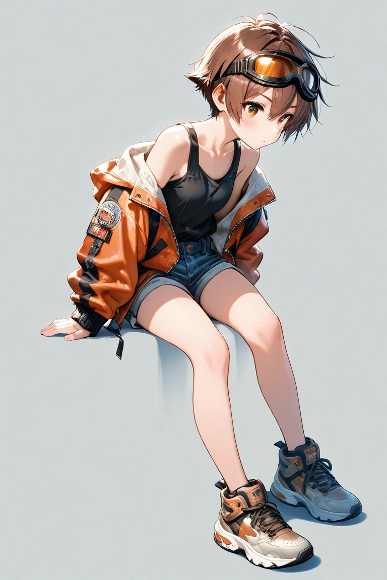 tomboy,  solo,  brown hair on Tensor.Art