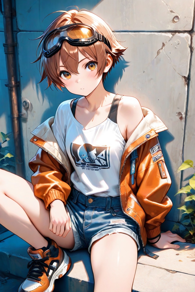 tomboy,  solo,  brown hair on Tensor.Art