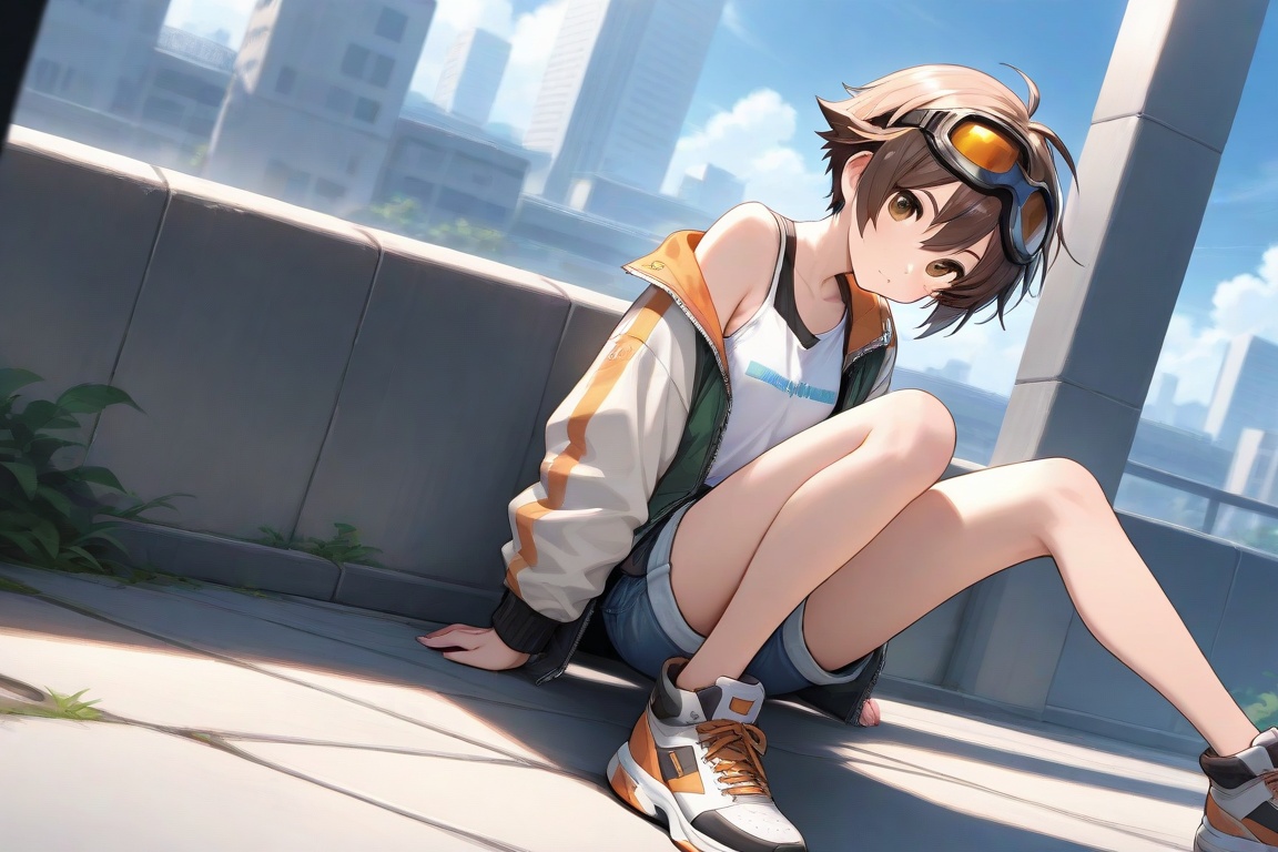 tomboy,  solo,  brown hair on Tensor.Art