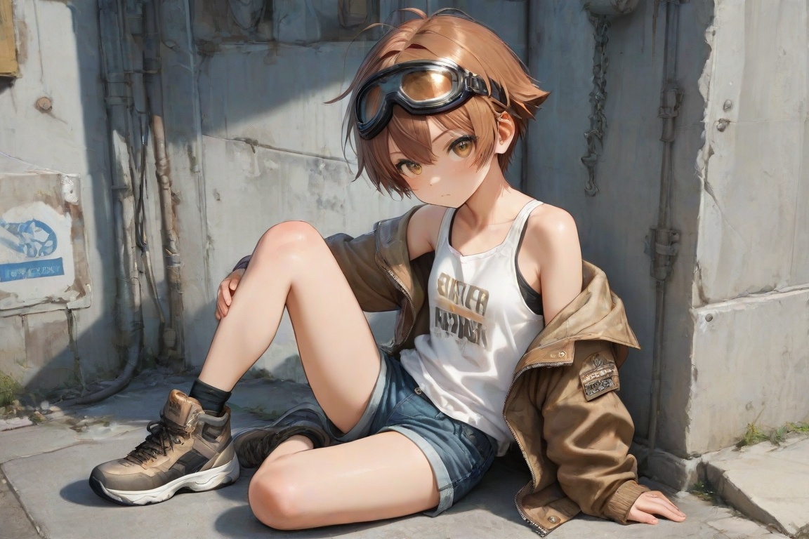 tomboy,  solo,  brown hair on Tensor.Art