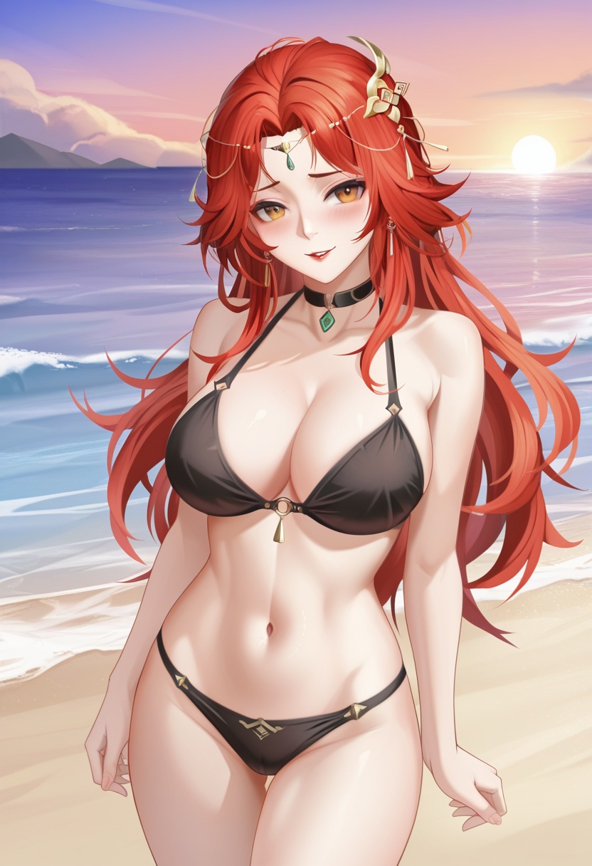 yin su ming,  red long hair,  hair ornament on Tensor.Art
