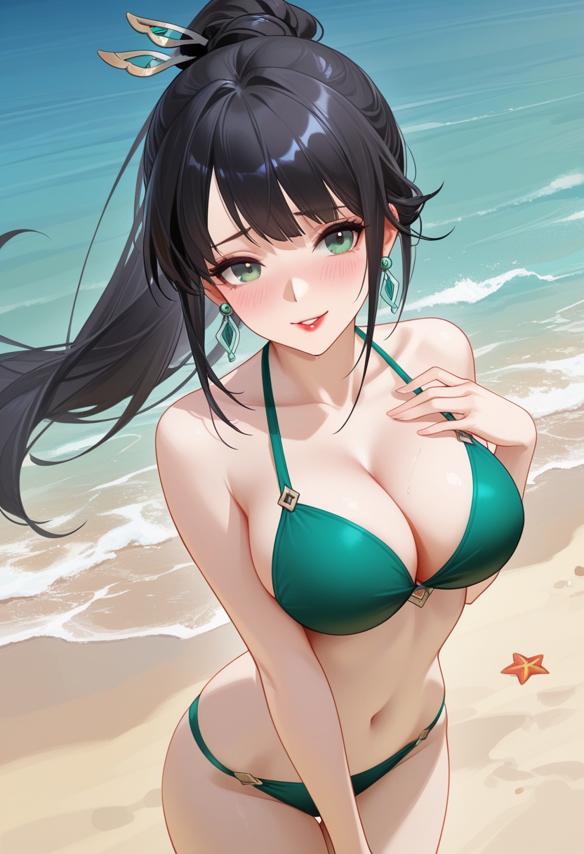 yu xiao er,  black long hair,  high ponytail on Tensor.Art