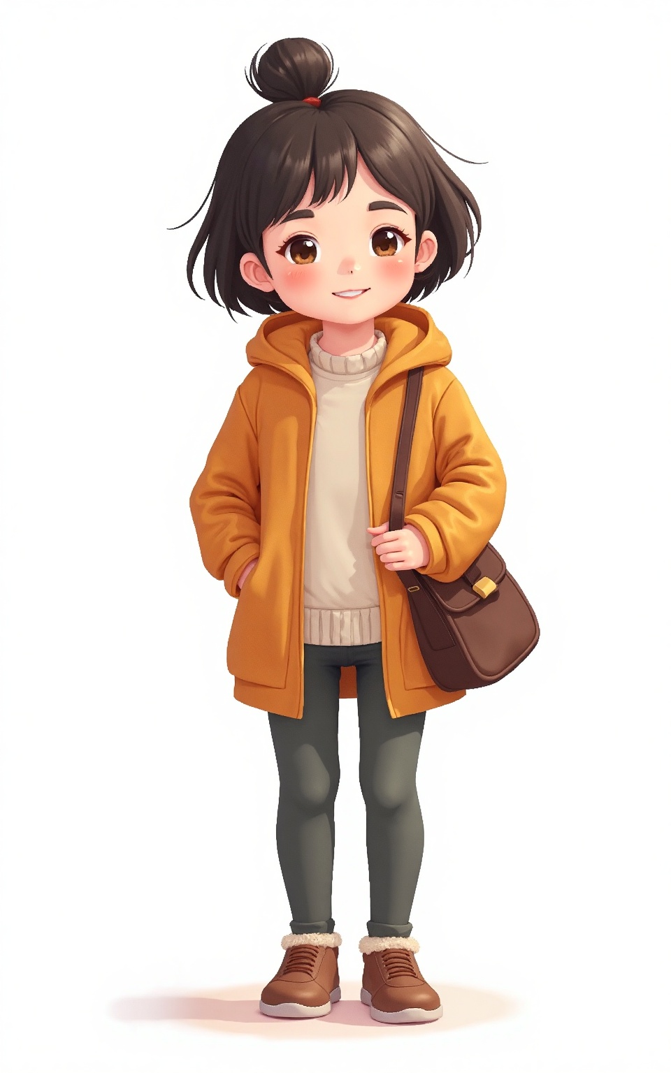 cartoon cute little Asian girl wearing fall clothes,  no bag,  show full length body on Tensor.Art