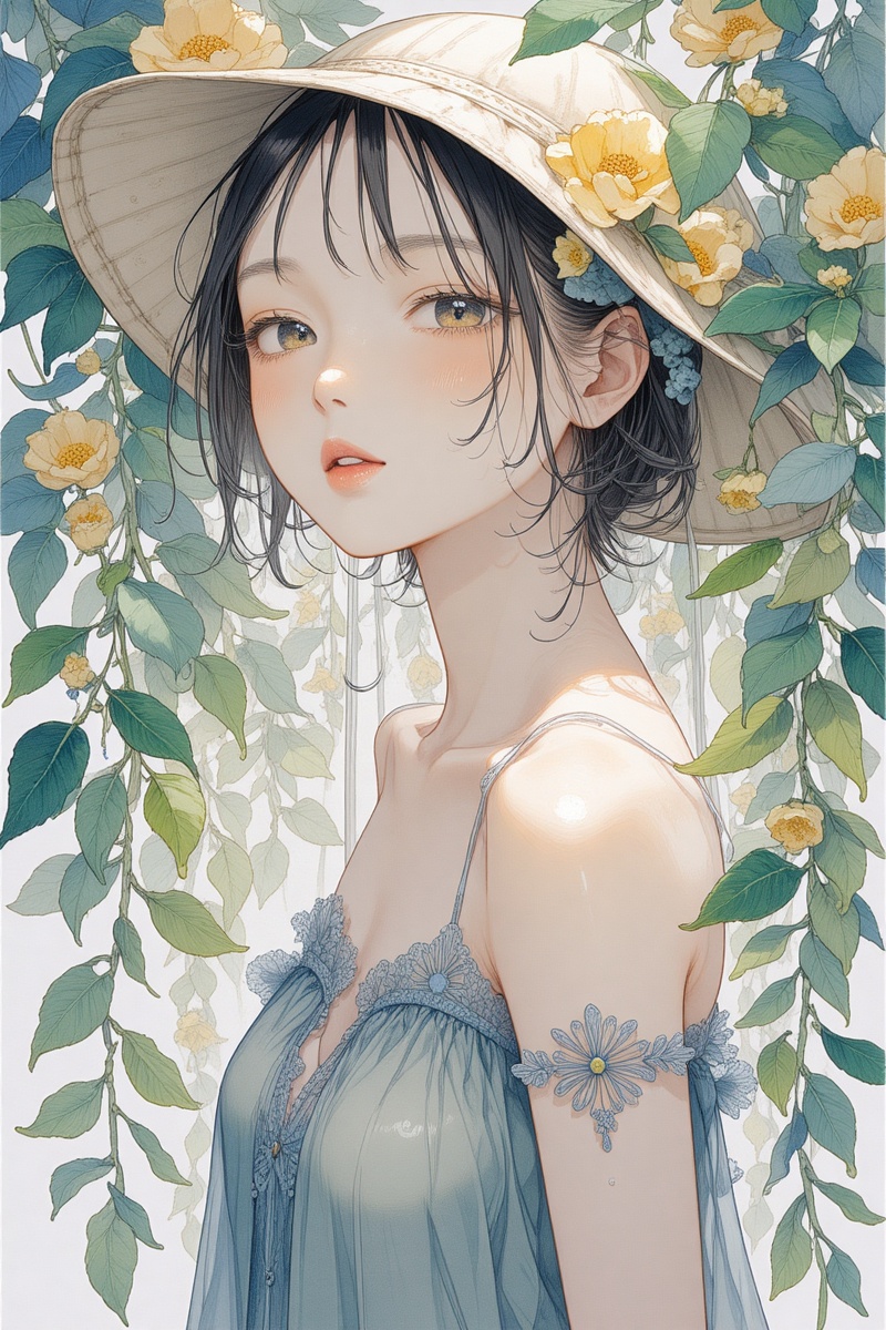 A magnificent very beautiful woman Nature's Embrace,  a graceful scene in the spirit of Anna Dittmann,  an elegant woman a...