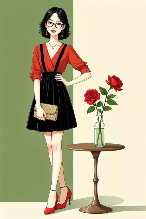 A Green,  white and yellow color block ,  minimalistic style illustration of a portrait of a Beautiful young lady on Tenso...