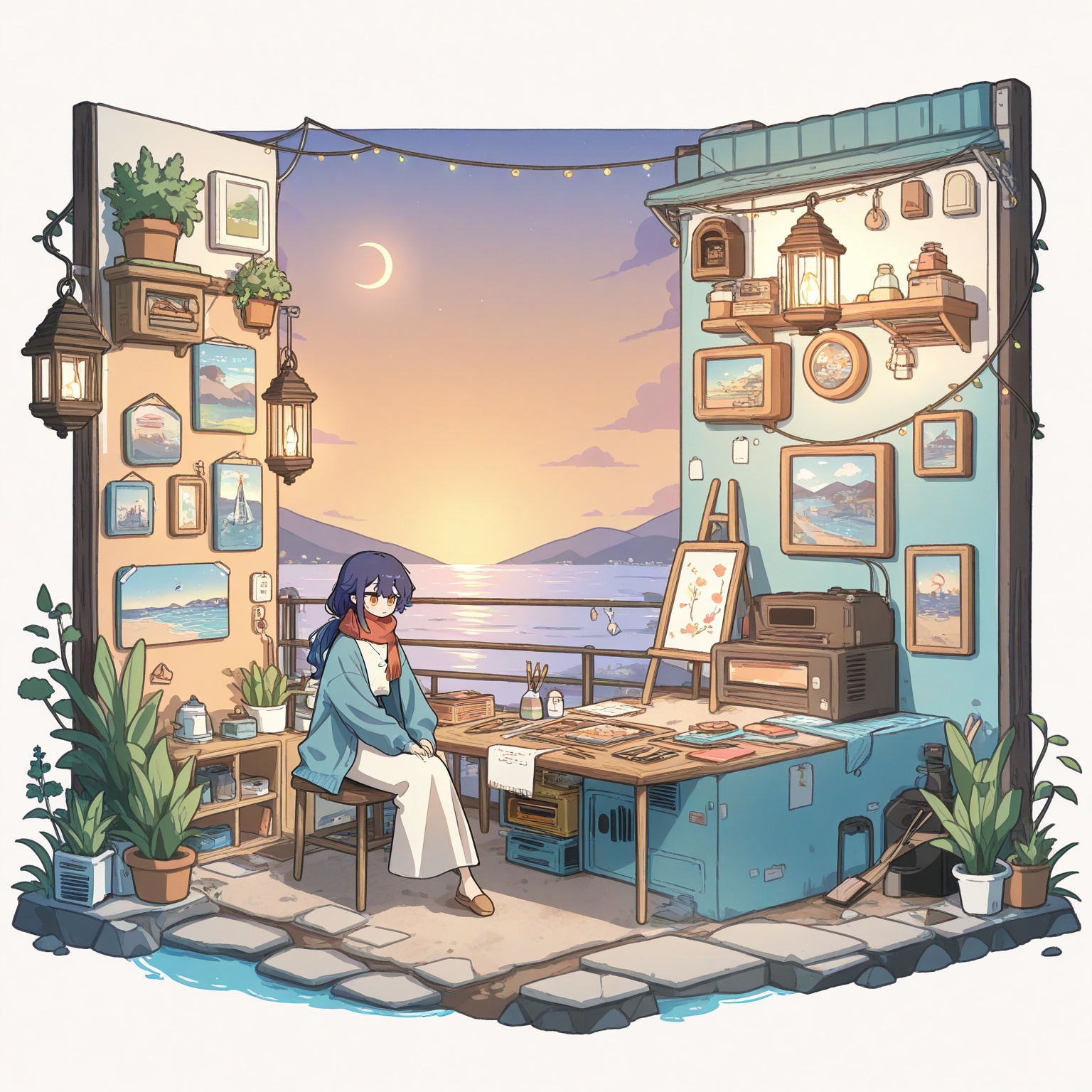 isometric view,  girl with wavy midnight blue hair,  golden eyes on Tensor.Art