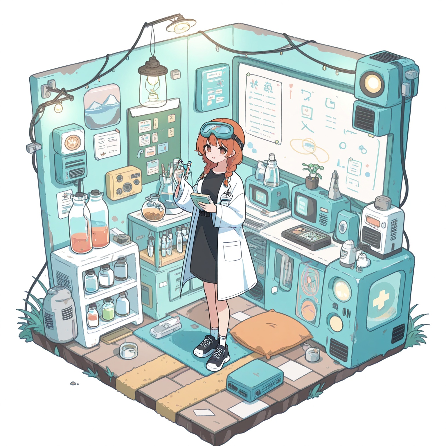 isometric view,  girl with twin orange braids,  dark brown eyes on Tensor.Art