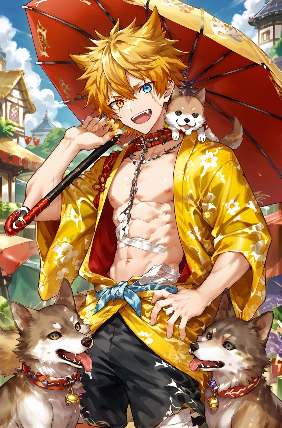 Gay,  yellow yukata,  black shorts on Tensor.Art