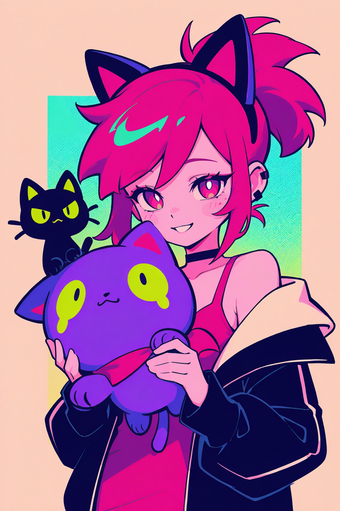 1girl cat,  green palette,  limited palette on Tensor.Art