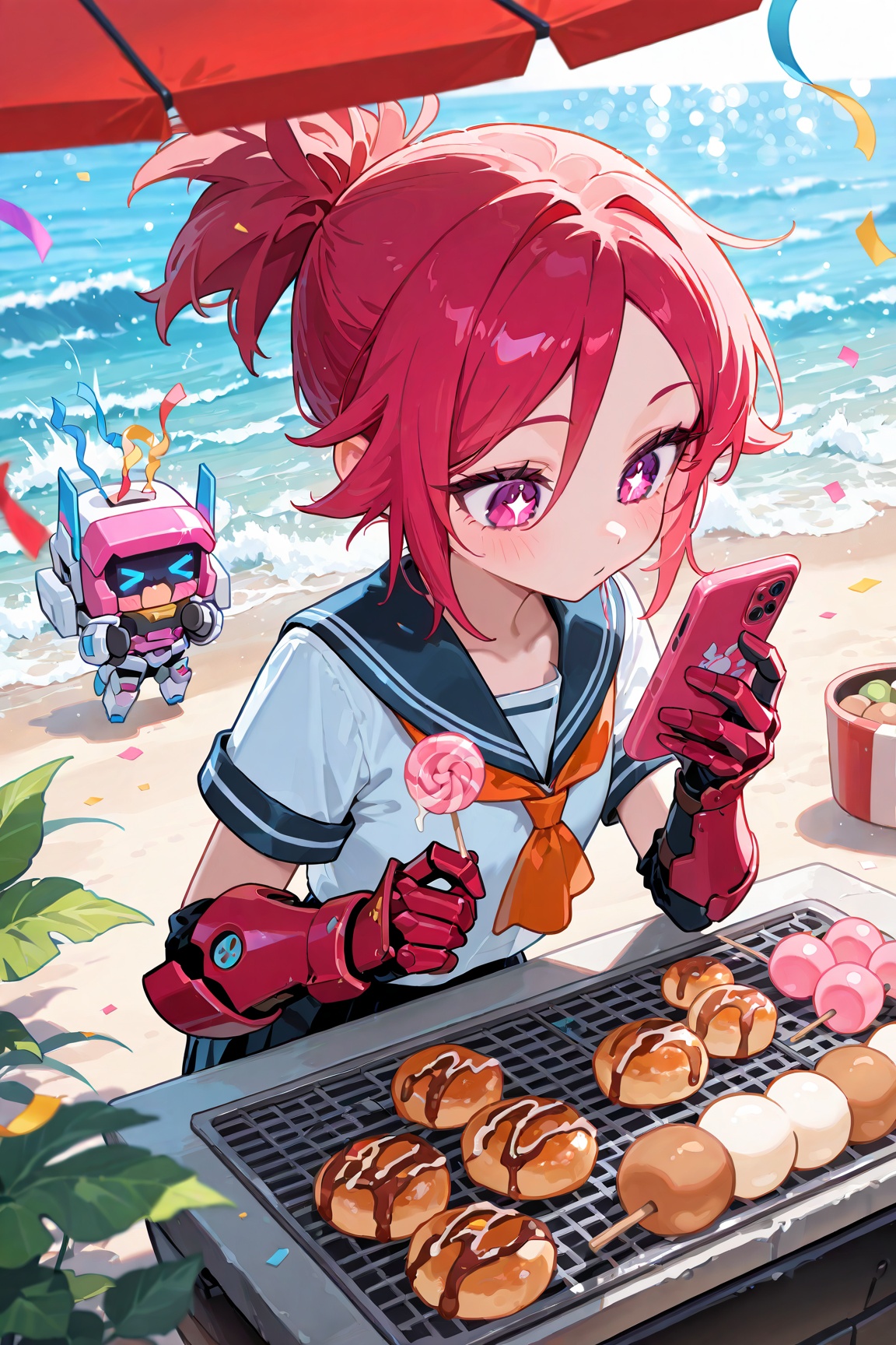 grill,  orange ascot,  red hair on Tensor.Art