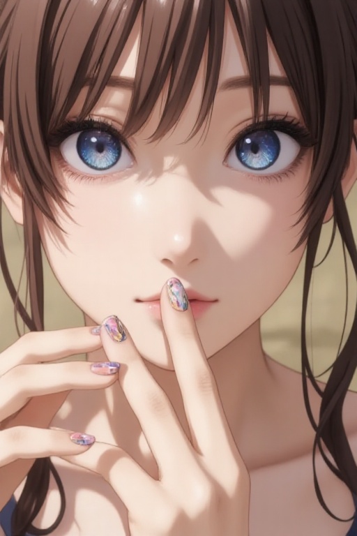 Nail,  Beautiful Japanese woman showing her nails,  (stylish nail art) on Tensor.Art