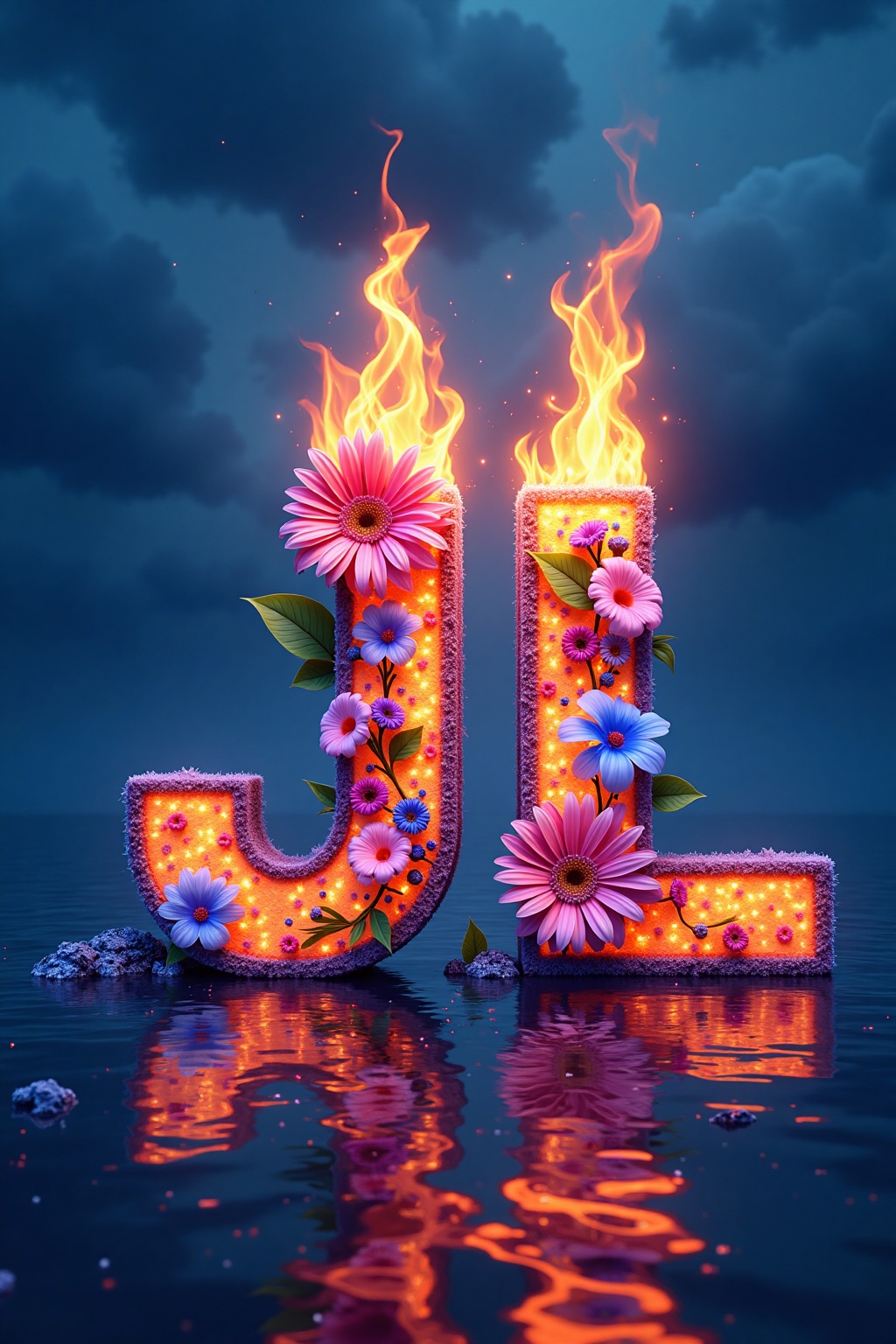 Captured at eye-level on a vibrant day,  the letter "JL" is prominently displayed in the center of the frame. The letter,...