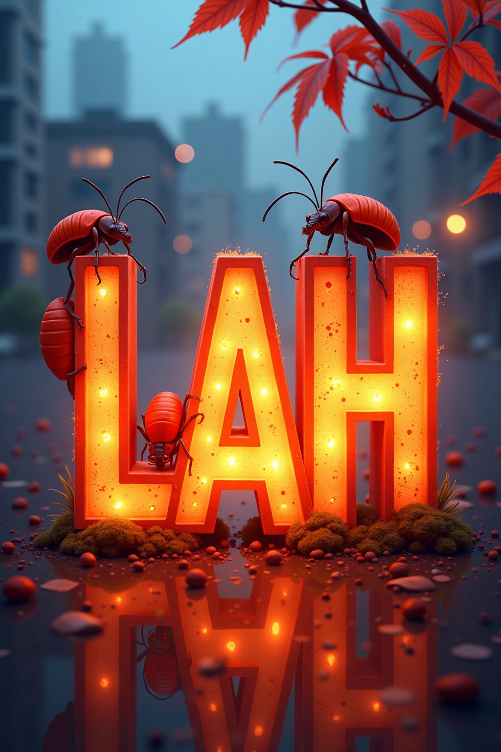 the word "LIAH" is prominently displayed in the center of the frame. The letters,  "L" and "H" are lit up in a vibrant ora...
