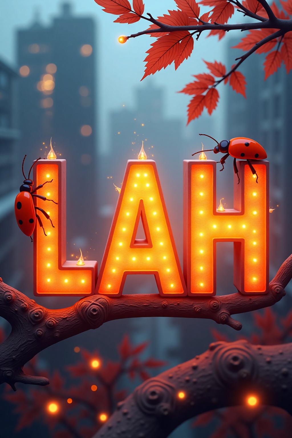the word "LIAH" is prominently displayed in the center of the frame. The letters,  "L" and "H" are lit up in a vibrant ora...