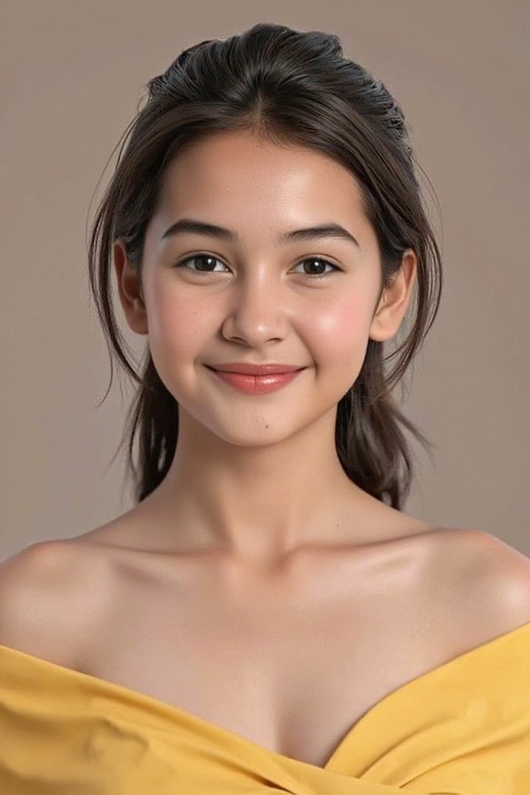 A lifelike 3D-rendered woman with a sweet and goofy smile,  ultra-detailed facial expressions,  realistic skin texture on...